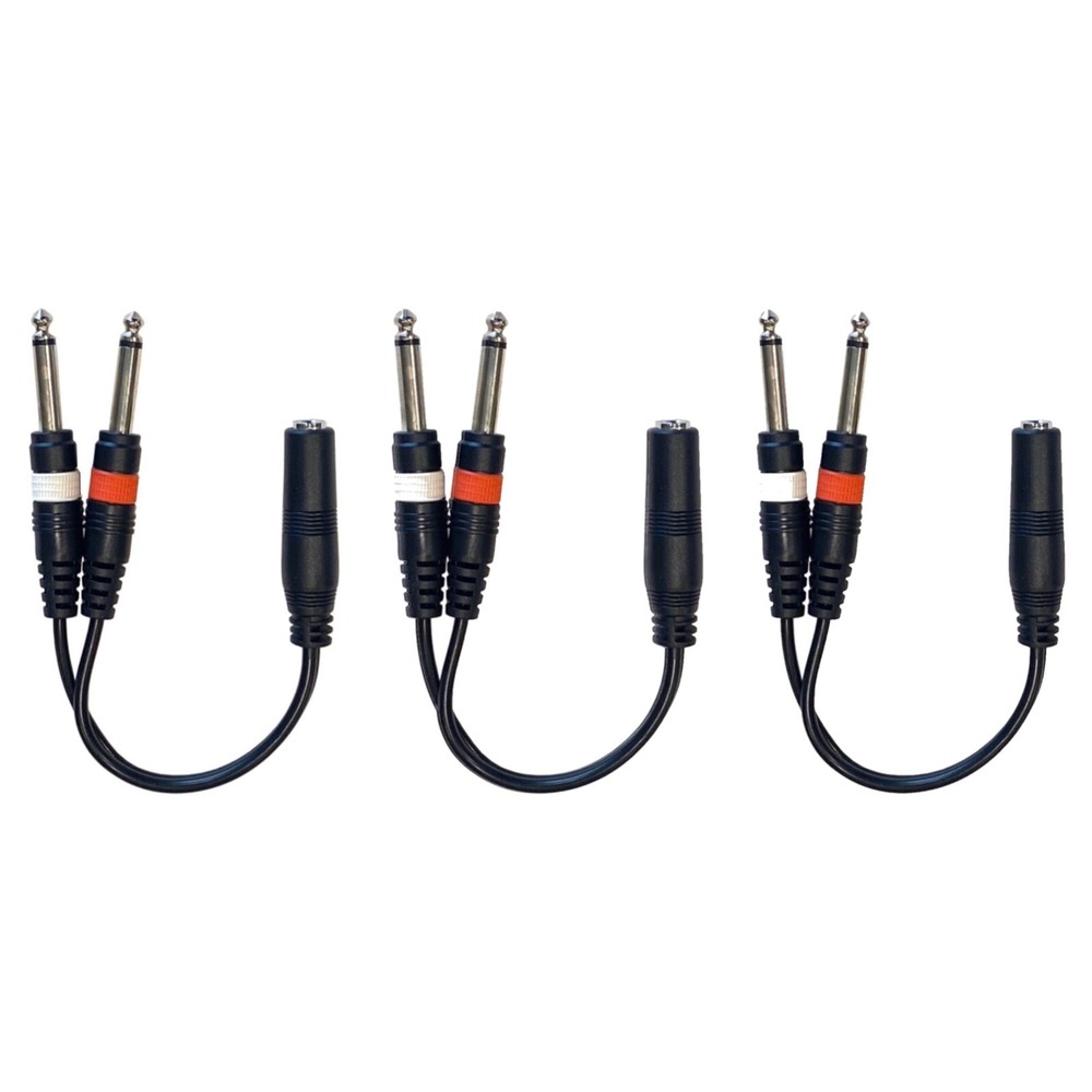 (3) Pack 1/4 Inch Stereo TRS Female to 2 X 1/4 Inch Male Mono Y Splitter Cable