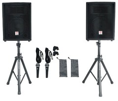 Pair Rockville 10″ 800 Watt Passive Pro Audio PA Speakers+2 Stands+2 Metal Mics