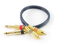 1ft Dual 1/4″ TS Mono Male Plug to 2-RCA Plug Male Gold-Plated Blue Audio Cable