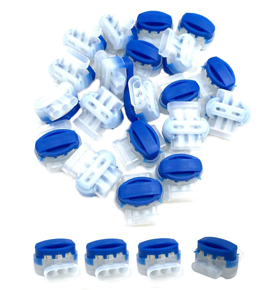 30Pcs 3 Way Wire Connectors,Waterproof Electrical 314-BOX Self-Stripping Blue