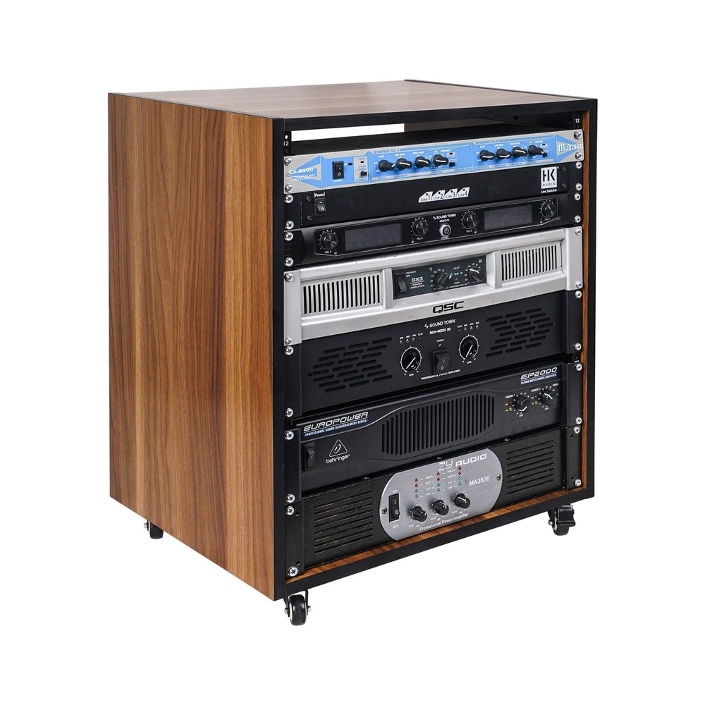 Sound Town DIY 12U Studio Rack with Furniture Grade Walnut Laminate, Rubber F…
