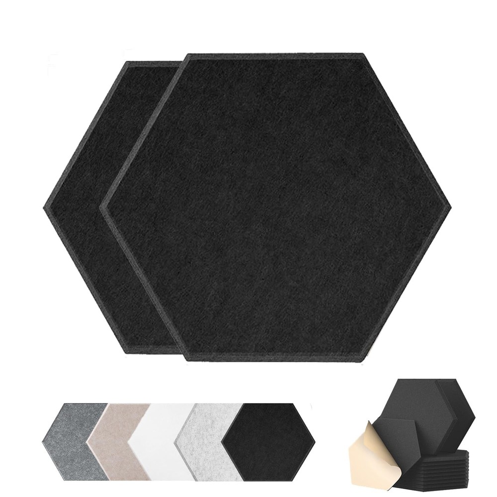 12-Pack Acoustic Panels，Soundproof Wall Panels，Hexagon Self-Adhesive 12″X10″X…