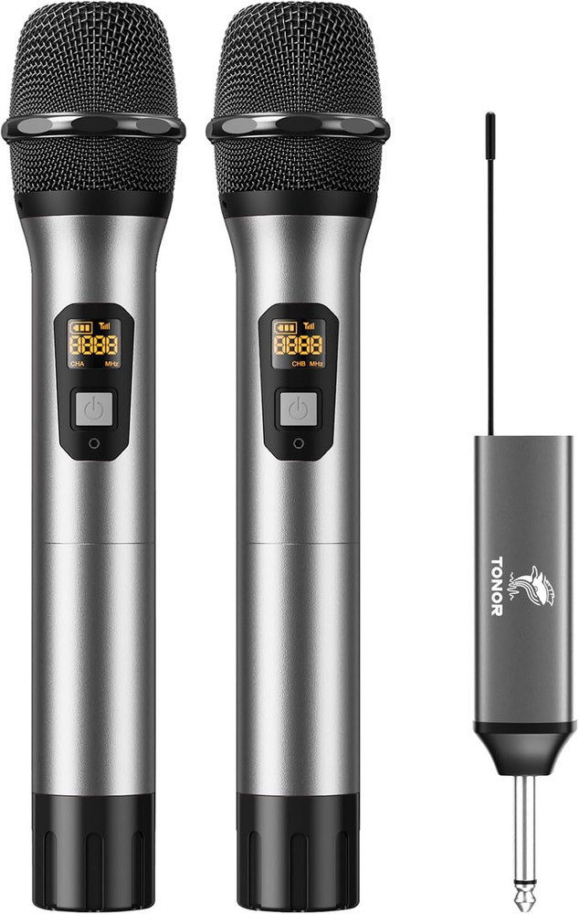 Wireless Microphones, 60 M/200Ft UHF Dual Cordless Metal Dynamic Mic
