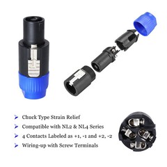 NL4FC Speakon Connector & NL4MP Female Socket Kit with Twist Lock Audio Adapter