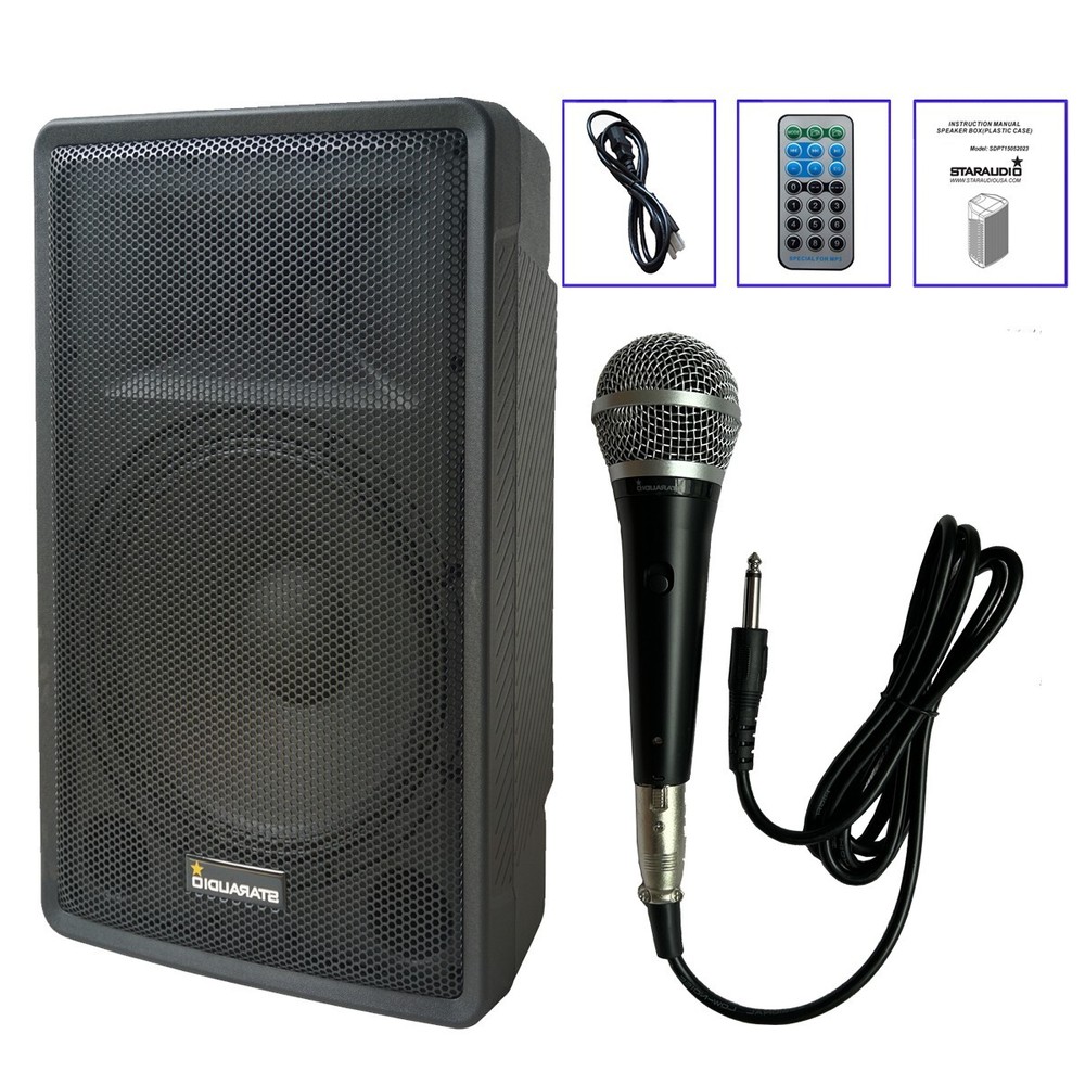 15″ Active Bluetooth PA Audio Speaker Wired Handheld Dynamic Karaoke Microphone