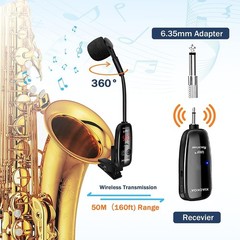 High-Sensitivity Wireless Sax Mic – Digital Display, Long Battery Life, 164ft
