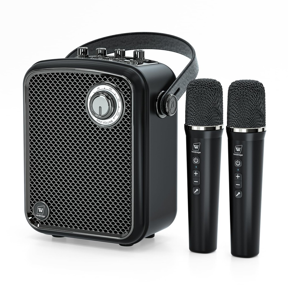 Voice Amplifier with 2 Wireless Microphones, 70W Portable Medium, Black