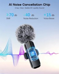 Wireless Mini Microphone for iPhone, Android – 2 Pack Lavalier Microphone for Vi