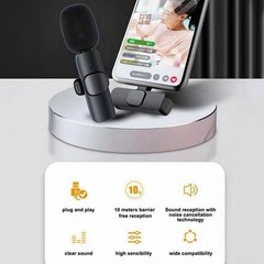 USB C Mini Mic (2) Rechargeable Wireless Microphones & 1 Receiver Type C Black