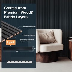 NeatiEase Wood Slat Wall Panels, 4-Piece 96″ x 12.6″, x Black