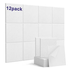 9 In. X 9 In. X 0.4 In. White Square Self-Adhesive Acoustic Panels, 12-Pack