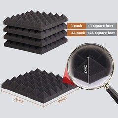 High-Density Sound Absorption Panels – 24 Pack Pyramid Foam for Wall/Ceiling