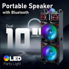 9000WDual 10″Subwoofer Bluetooth Speaker Heavy Bass Sound System DJ Party KaraoK