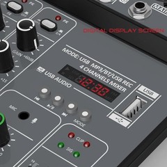 4 Channel Audio Mixer USB Bluetooth DJ Console 48V Phantom Power Karaoke