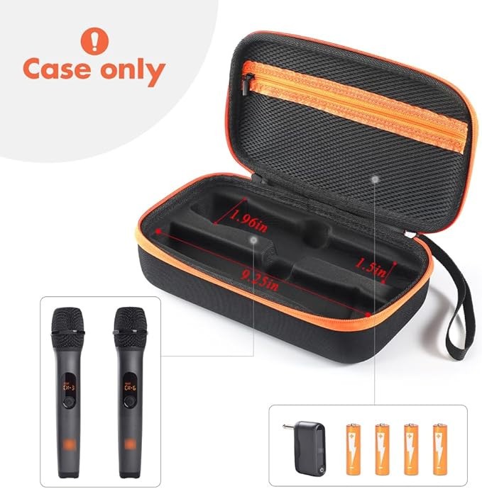 🆕Waterproof Rigid Impact-Resistant Dual Microphone Case w/ Net Pocket & Handle