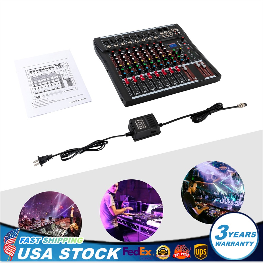 8 Channel Professional Music Stereo Mixer Studio Recording USB Mixing Console