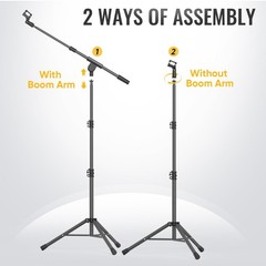 GLEAM Microphone Stand for Light less than 1 LB – Tripod, Black