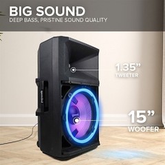 Gemini GSP-L2200PK Bluetooth 2200W 15″ LED Party Lights Speaker Mic Stand Set