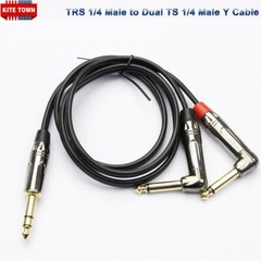 TRS 1/4 Male to Dual TS 1/4 Male Right Angle Stereo Breakout Splitter Y Cable