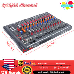 8/12/16 Channel Mixing Console Sound Pro USB Bluetooth Live Studio Audio Mixer