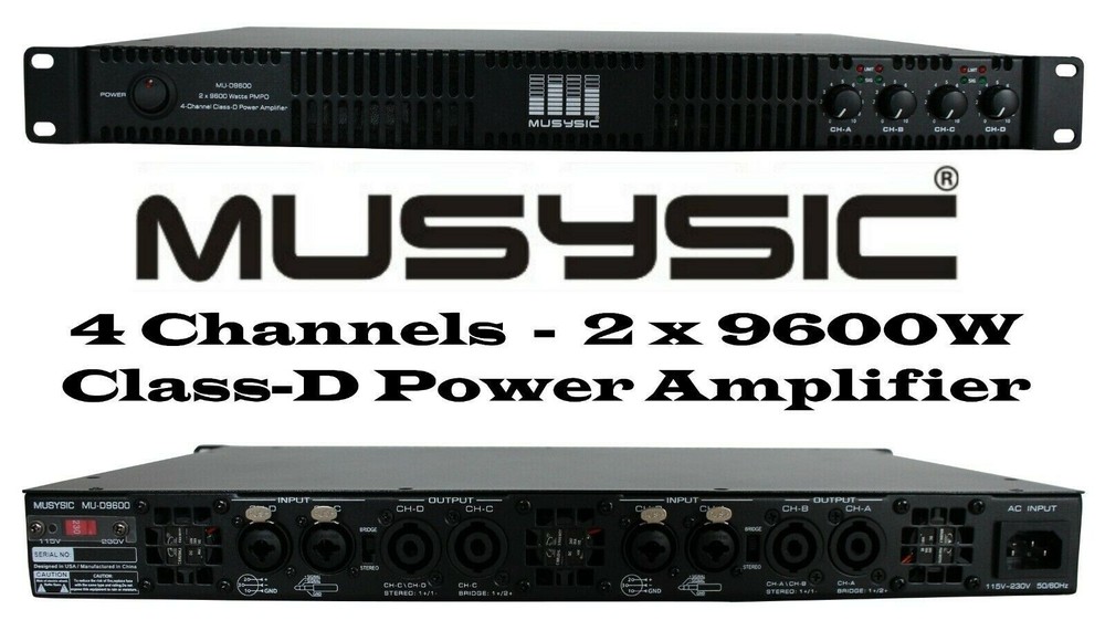MUSYSIC Professional 4-Channel 2×9600 Watts D-Class 1U Power Amplifier MU-D9600