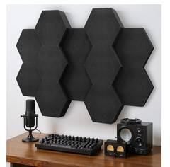 6 Acoustic Sound Absorption Panels Black & White Hexagon Foam Wall Tiles New
