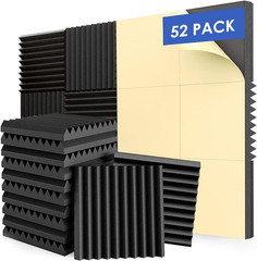 High Density Acoustic Foam Panels – 52 Pack, Fire Resistant, Black