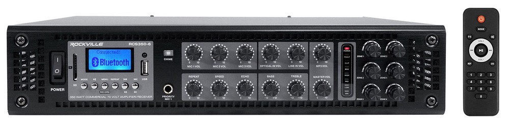 Rockville RCS350-6 350 Watt 6 Zone 70v Commercial/Restaurant Amplifier/Bluetooth