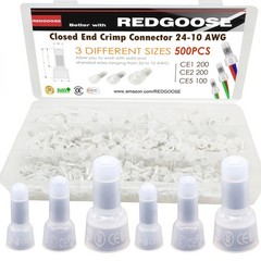 REDGOOSE 500PCS Closed End Crimp Connector 26-12 AWG Nylon Wire Connectors…