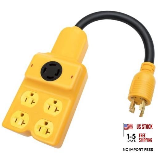 240V to 120V Adapter, Generator Plug NEMA L14-30P to L14-30R and 4 Port Yellow
