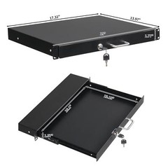 19″ 1U Steel Plate DJ Drawer Rack Case Equipment Cabinet with Keys Black