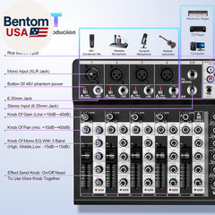 6 Channel Audio Interface Sound Board Mixing Console 16-Bit DSP DJ Mixer Audio R