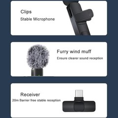 Wireless Microphone Mini Mic for iPhone/Android Phone, LED Display Lavalier Micr