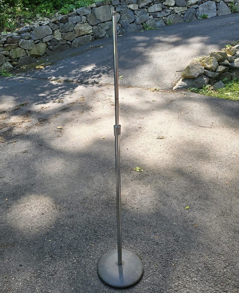 Vintage Atlas Sound Round Base Mic Stand Holder Chrome Telescoping 35″ To 60″