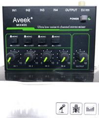 Aveek Mix400 4 Channel Mixer 1/4″ Ultra Low Noise 4 Channel Stereo Mixer