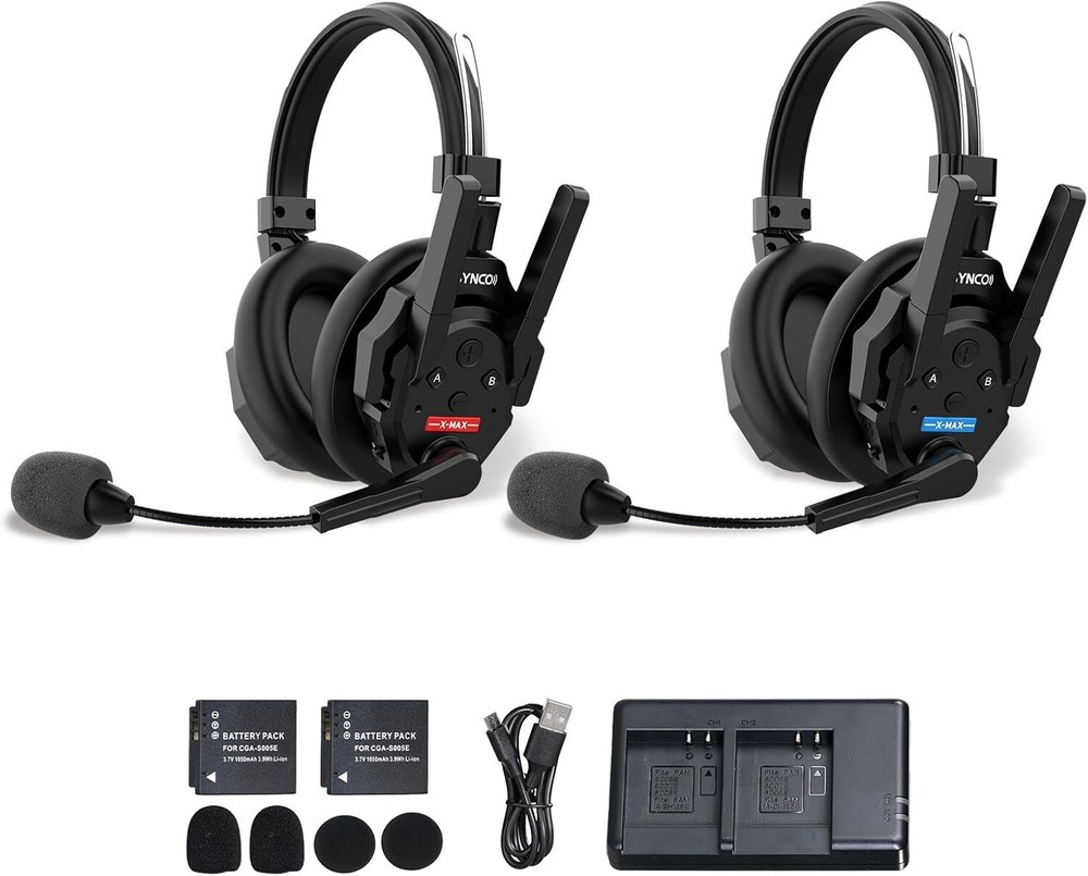 SYNCO XTALK XMAX2 Wireless Intercom Headset Communication System Dual Ear 2PCS