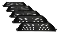 FIVE 19in Heavy Duty Rack Mount Shelves 1U Black powder coated 17 ga steel NEW
