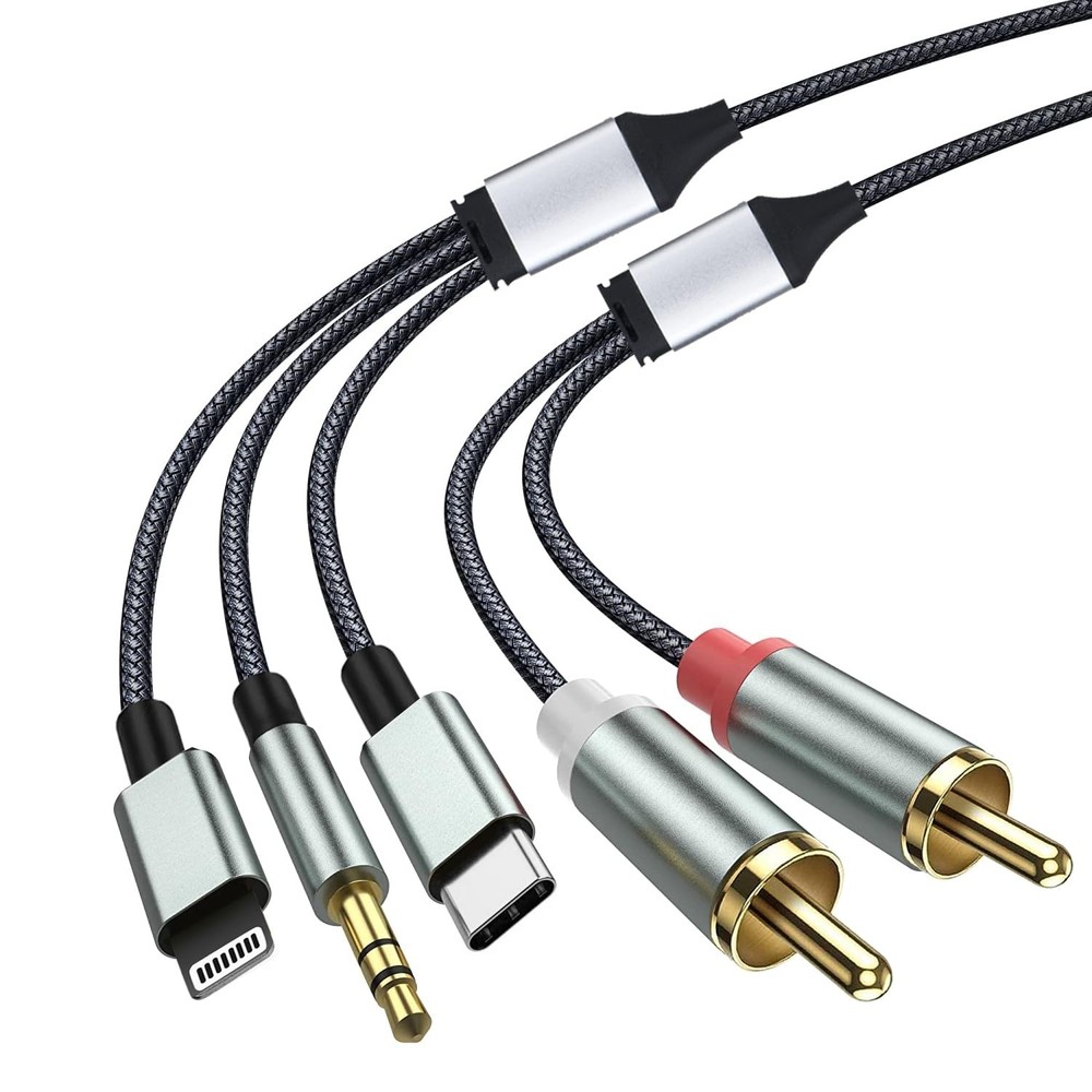 Lightning to RCA Stereo Cable, with USB C and 3.5mm Jack 2-Male Audio Aux Y…