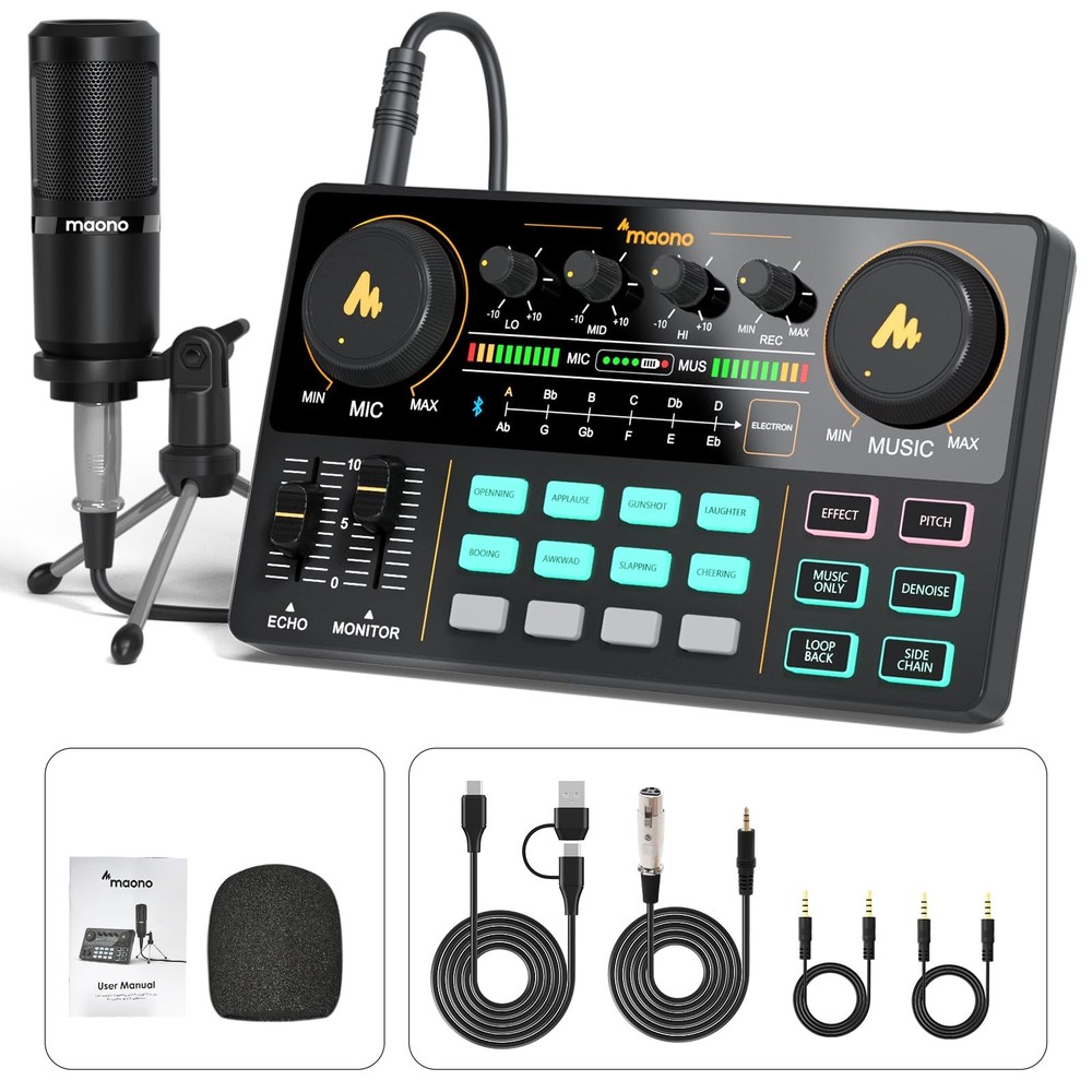 Podcast Equipment Set: All-in-One Mixer & 3.5mm Mic for Streaming & Recording