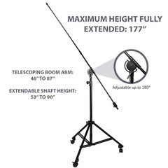 LyxPro SMT-2 Professional Microphone Stand 90″ Studio Overhead Boom with Casters