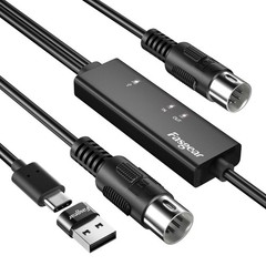 Fasgear USB C MIDI Cable with Type C to USB Adapter, 6ft Type C to in-Out MIDI C