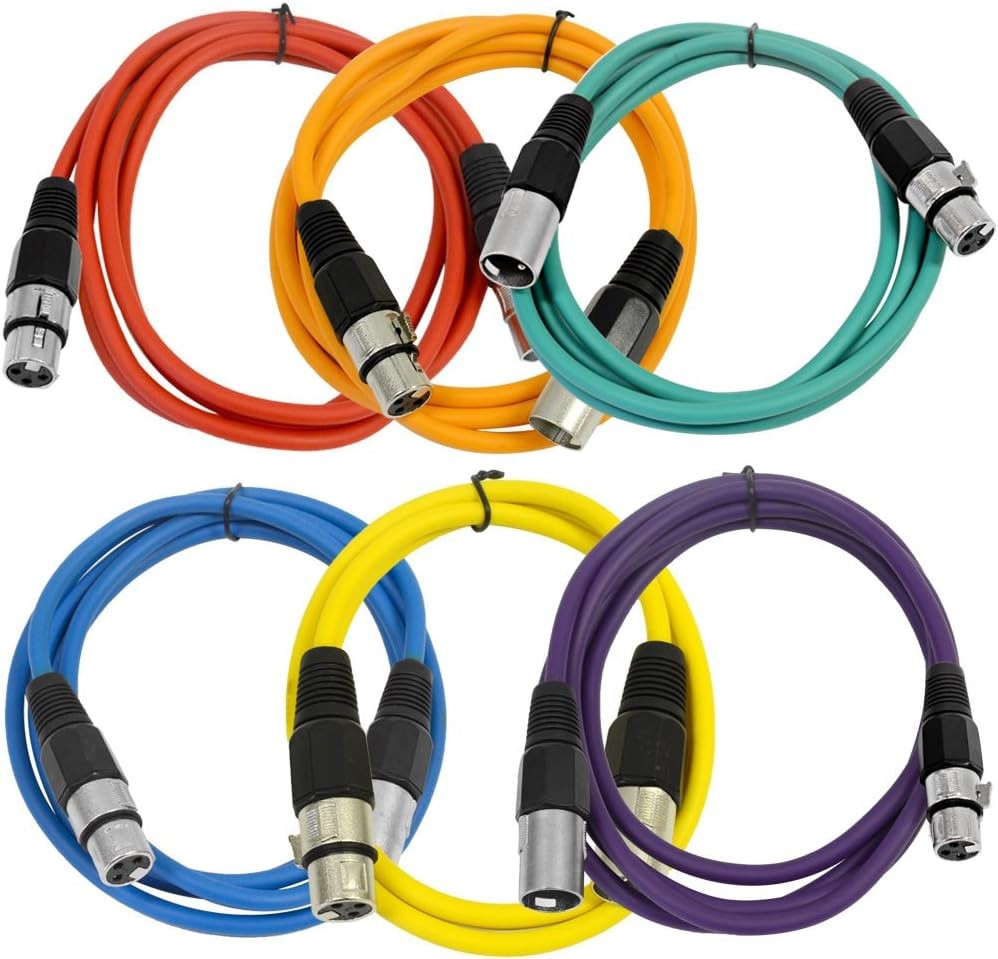 SEISMIC AUDIO – SAXLX-6 – 6 Pack of 6′ Multiple Color XLR Male to XLR Female …