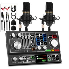 Podcast Equipment Bundle for 2, Audio Mixer with Condenser Microphone Black