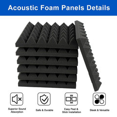 3 In. T X 1 Ft. X 1 Ft. Black Professional Pyramid Acoustic Foam Sound Absorbing