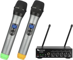 Portable UHF Wireless Microphone System – Includes 2 Handheld Mics & Receiver