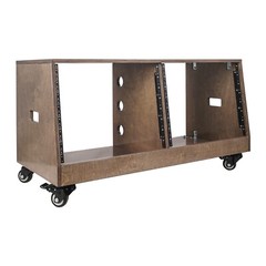 Sound Town DIY 2x8U Slanted Studio Rack Casters, Plw, Weathered Brown SDRK-D8TB
