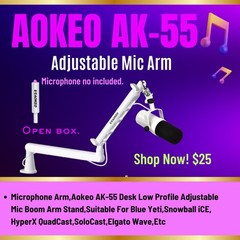 Microphone Arm,Aokeo AK-55 Desk Low Profile Adjustable Mic Boom Arm White
