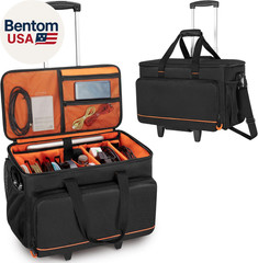 Rolling DJ Cable File Bag with Hard Padded Bottom,Detachable Dividers and Dolly,