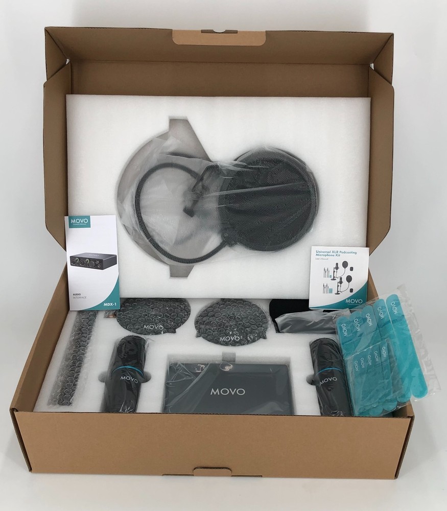 Movo PodPak2T Podcast Equipment Bundle 2-Pack Cardioid Microphone Kit + MDX-1