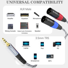 3.5 Mm TRS to Dual XLR Male Pro Stereo Breakout Cable, 1/8″ TRS Stereo to 2 X…